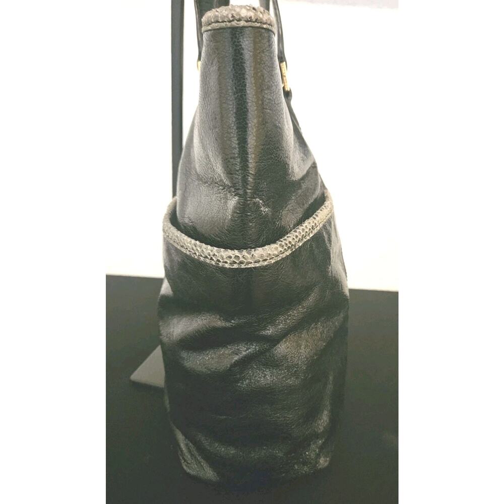 Tory Burch Shiny Black Crinkled Leather Vertical Tote Bag 14x13x4 - Picture 6 of 16